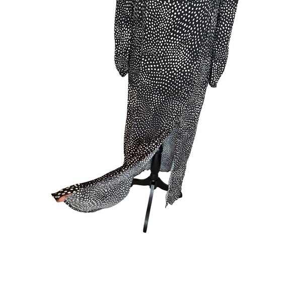 Black & White Polka Dot Long Sleeve Midi Peasant Dress Square Neck Ruched Size L - Picture 11 of 14